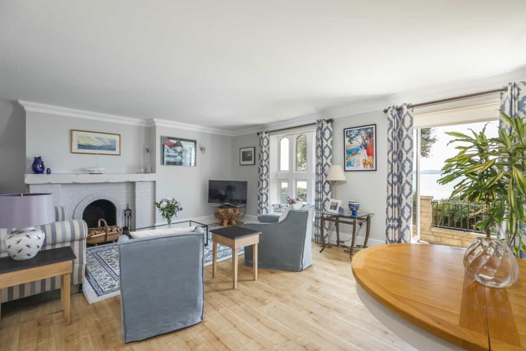 Luxury three bed apartment in Henry VIII’s historic Netley Castle with private beach, sea views, grand hall access, and modern interiors is listed for £800,000.